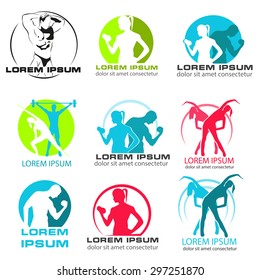 Set of vector logos for gym, fitness club. Bodybuilding icons.