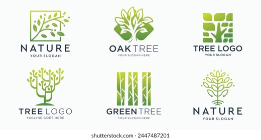 Set of vector logos with the icon of a tree abstract design template.