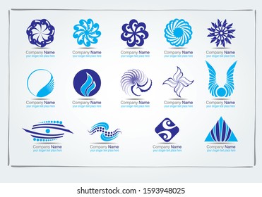 Set of vector logos and icons for brands, companies, offices, ideas on
circle geometry, triangle, square, bird, calligraphy and calligraphy