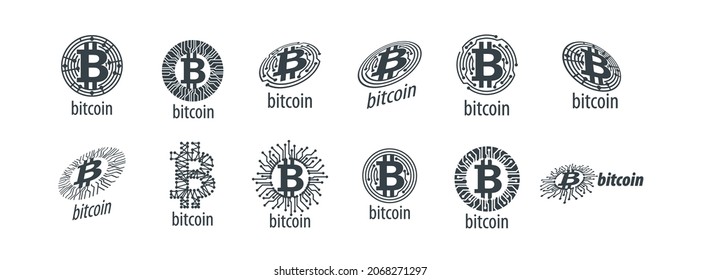 Un conjunto de logotipos vectoriales con la imagen de Bitcoin