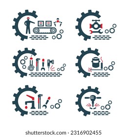 A set of vector logos of industry and construction.