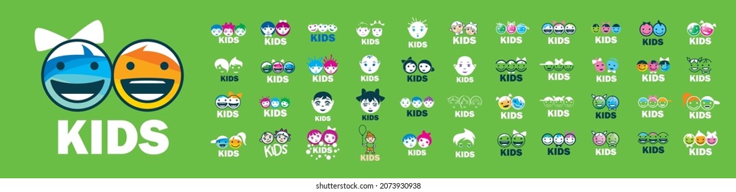 Conjunto de logotipos vectoriales Niños en un fondo verde