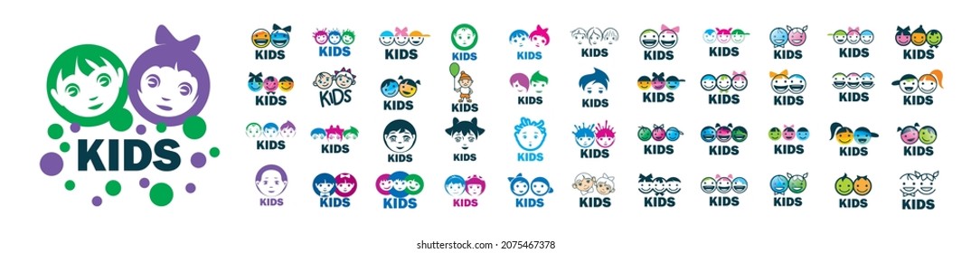 Conjunto de logotipos vectoriales Niños en un fondo blanco