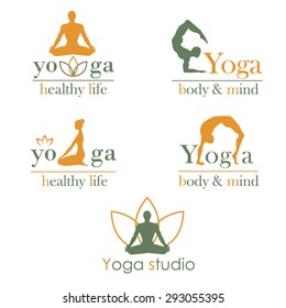 Set of vector logos, labels, badges, stickers for yoga studio, meditation class, fitness.  