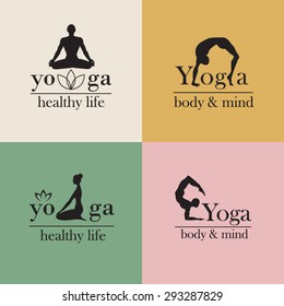 Set of vector logos, labels, badges, stickers for yoga studio, meditation class, fitness.  