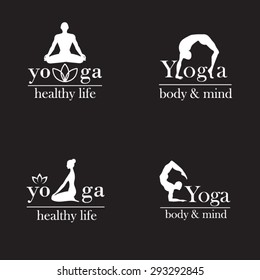 Set of vector logos, labels, badges, stickers for yoga studio, meditation class, fitness.  