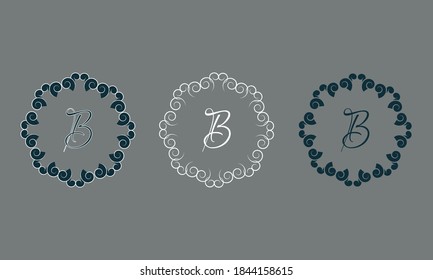 Set of vector logos with letter B. Business sign, identity, label, restaurant sign. Monogram design elements, graceful template on gray background.