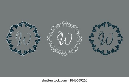 Set of vector logos with letter W. Business sign, identity, label, restaurant sign. Monogram design elements, graceful template on gray background.
