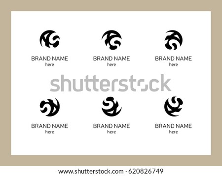 Set of vector logos of letters FAS ASF SFA SAF merging into ball