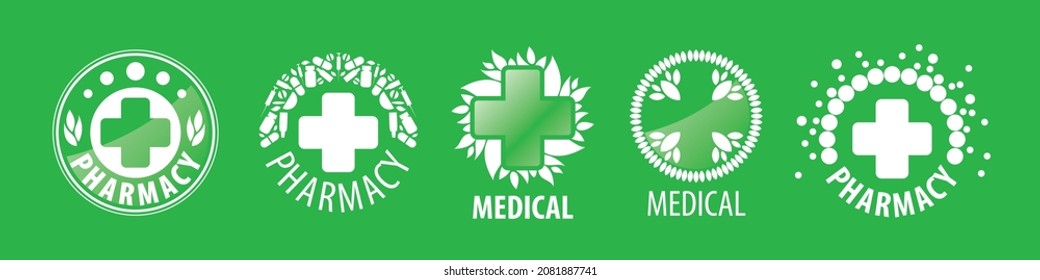 A set of vector logos Medicine on a green background