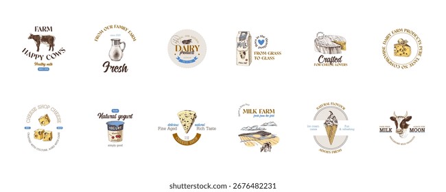 Conjunto de logotipos de Vector para productos lácteos