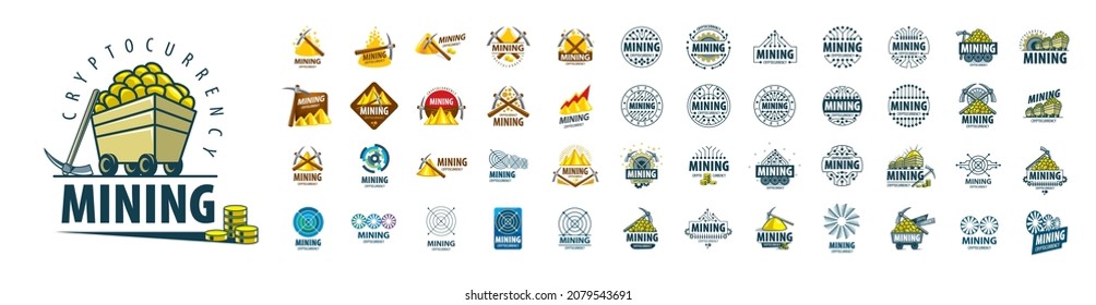 A set of vector logos of Mining Cryptocurrencies on a white background