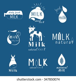 set of vector logos for natural dairy products. Labels, badges and design elements. Illustration natural milk