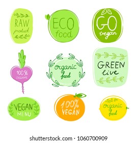 Set of vector logos of organic natural products