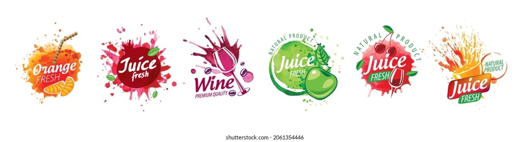 A set of vector logos with painted splashes of juice