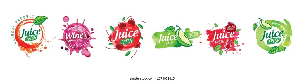 A set of vector logos with painted splashes of juice