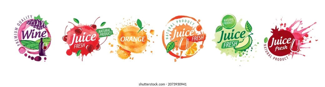 A set of vector logos with painted splashes of juice