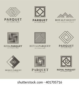 Set of vector logos parquet, parquet board, laminate, flooring. 