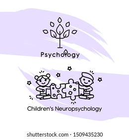 Set of vector logos for pediatric neuropsychology. Pediatric neuropsychology. Design element for children's centers, clinics, psychologists and other uses.