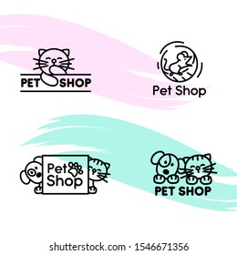 Set of vector logos for pet shop. Vector illustration. Design element for packaging, shop windows, labels, business cards, cards, banners and other uses.