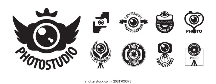 Un conjunto de logotipos vectoriales para fotógrafos de fondo blanco