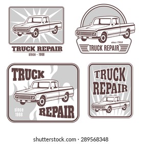 Set of vector logos with pickup truck.