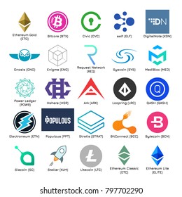 Set of vector logos of popular crypto currency on isolated white background.
Icons for cryptocurrency