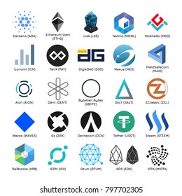 Set of vector logos of popular crypto currency on isolated white background.
Icons for cryptocurrency