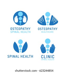 Set of vector logos of the preservation of health and treatment of back pain is drawn in flat style isolated on white background