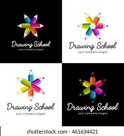Set of vector logos for school drawing