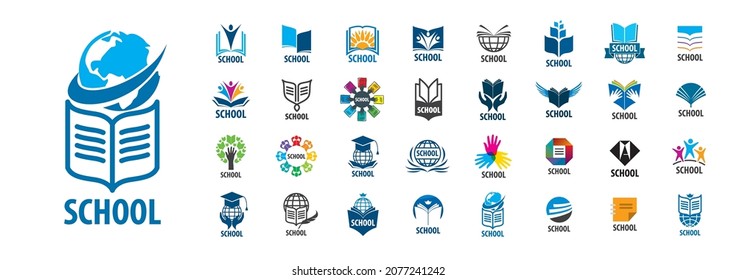 A set of vector logos of schools on a white background