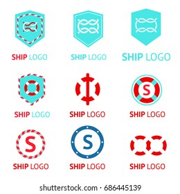 Set of vector logos with sea knot and Lifebuoy in marine style