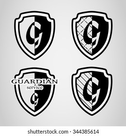 Set of vector logos with a shield.