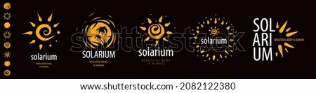 A set of vector logos Solarium on a black background