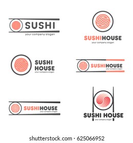 Set of vector logos for sushi. Logo design for restaurants of Japanese food