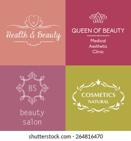 Set of vector logos and symbols for beauty, cosmetics, anti-aging treatments, body treatments and face. 