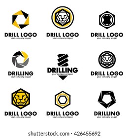 Set of vector logos for the tool, drill bit, drilling