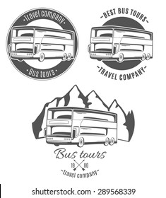 Set of vector logos with tourist bus.