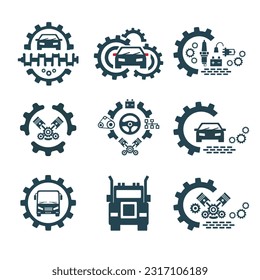 A set of vector logos of transport and auto parts.