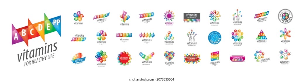A set of vector logos Vitamins on a white background