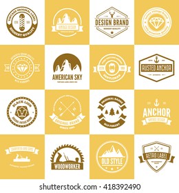 Set of vector logotypes elements, icons, symbols, labels, badges and silhouettes