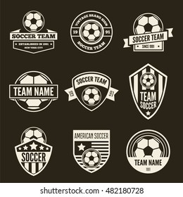 Set of vector logotypes elements, labels, badges and silhouettes for soccer or football