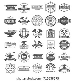 Set of vector logotypes elements, labels, badges and silhouettes for blacksmith