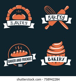 Set of vector logotypes elements, labels, badges and silhouettes for bakery
