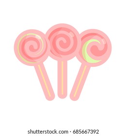 Set of vector lollipops illustration. Candies of pink and green colors. Made in flat cartoon style.