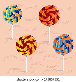 Set  of vector lollipops on the pink background
