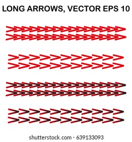 Set of vector long narrow arrows. Color - red and gradient red-black. You can use them for info-graphics, presentations and collages. They can also be placed on warning or directing signs.