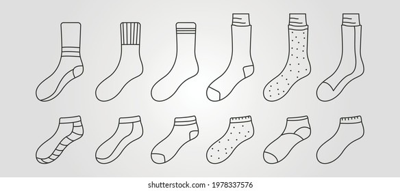 set of vector long and short socks line art symbol illustration design, socks bundled vector design