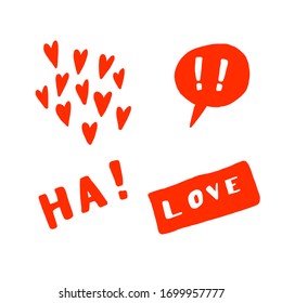 Conjunto de pegatinas de iconos de amor vectorial. Pegatina en forma de burbuja. corazones. ¡ja! amor. Ilustración de pegatinas románticas en estilo minimalista plano.