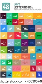 Set of vector love word lettering design